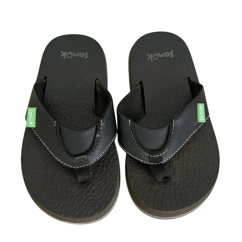 Sanuk Root Beer Cozy Flip Flops Black Sandals Kid's 12/13